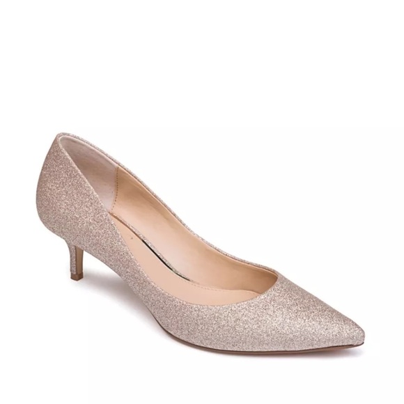 JEWEL BADGLEY MISCHKA Silver Royalty Kitten Heel Slip On Pumps